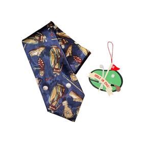 Vintage Italianissimo Golf Necktie Blue Novelty Print + Hole In One Ornament